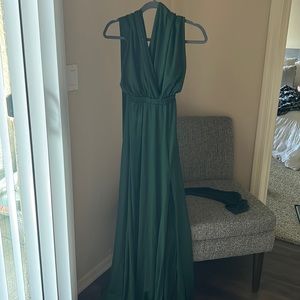 Formal dark green tie dress with slit